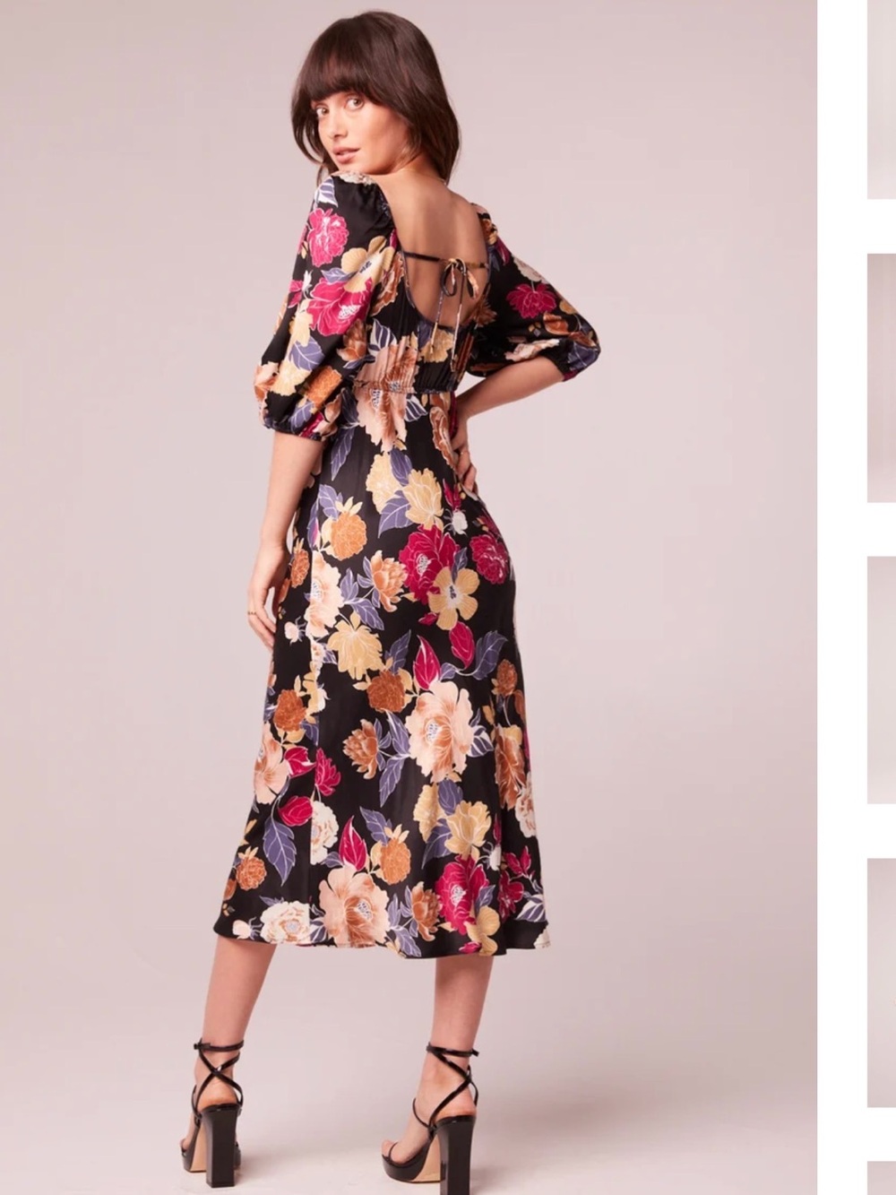 NWT Band of the Free Astrid Black Floral Puff Sleeve Midi Dress Size M - Picture 2 of 6